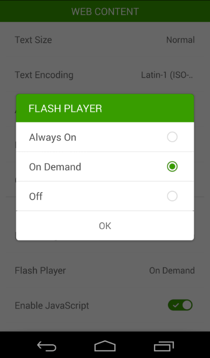 flash player dolpin browser set always on