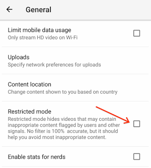 Restricted Mode YouTube Android