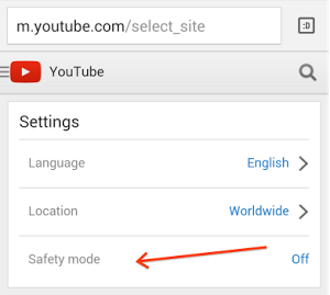 Restricted Mode YouTube Mobile Site